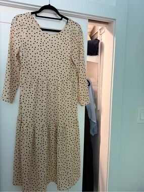 Beige Polka Dot Tiered Midi Dress - Women's